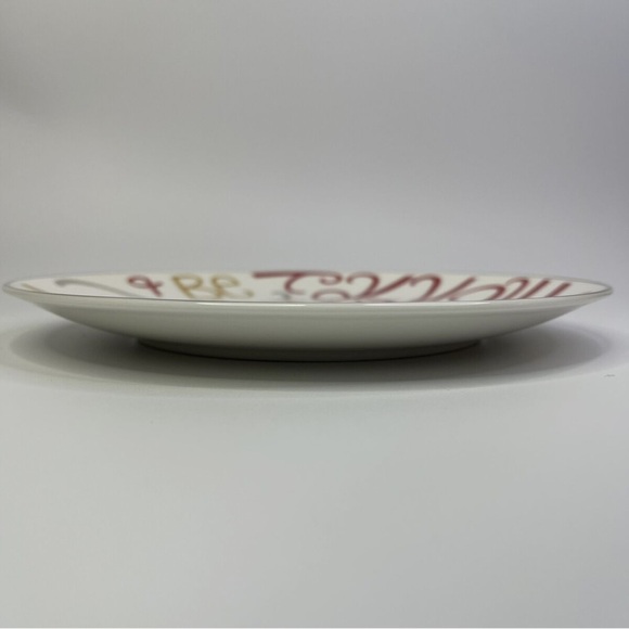 Lenox Eat Drink & Be Merry Holiday Christmas Dessert Plate w Silver Edge - Picture 3 of 3